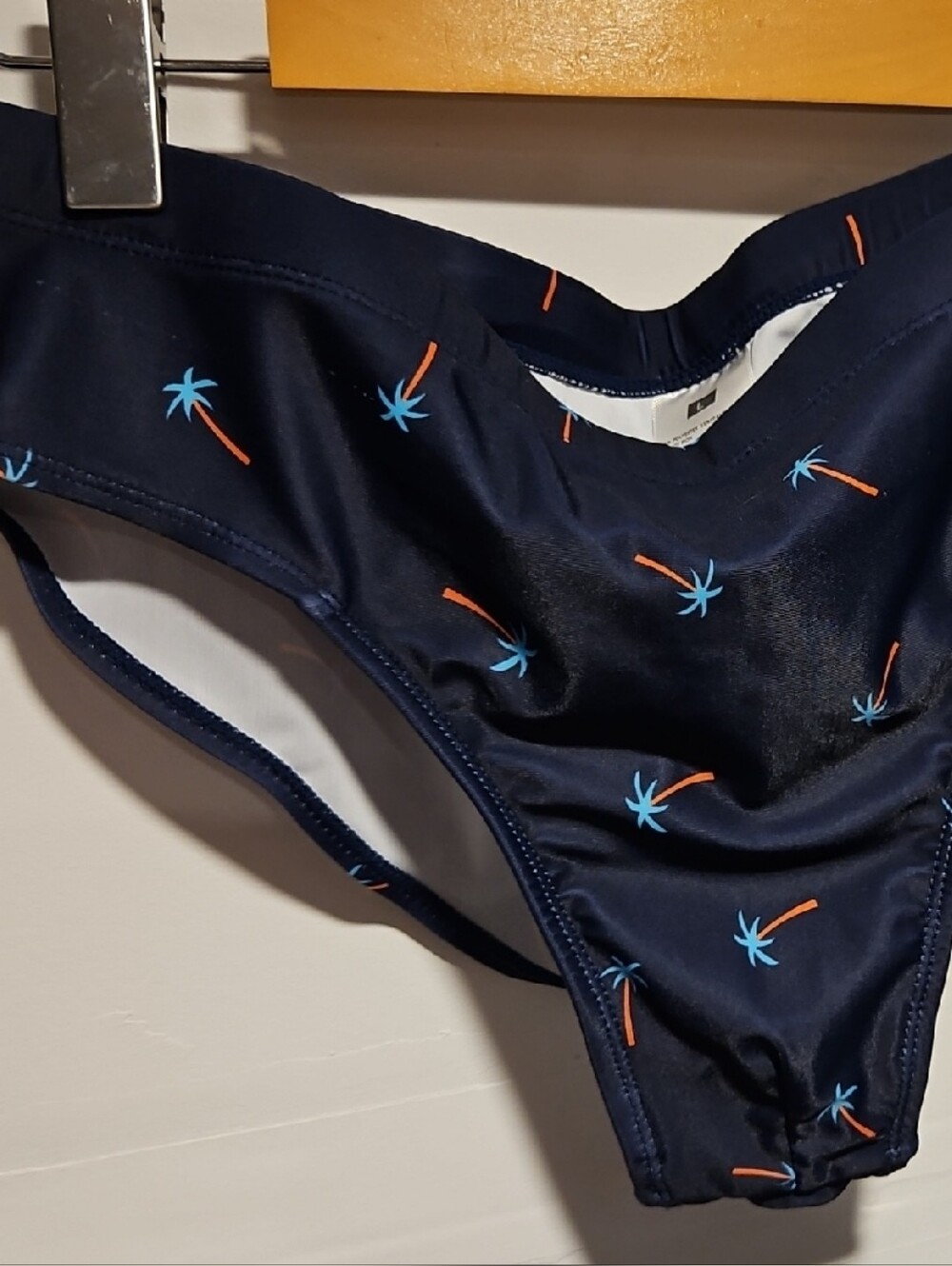 Navy Palm Tree Print Mens Bikini Bottoms